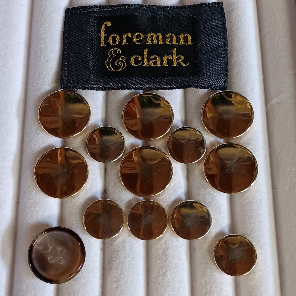 Foreman & Clark Gold Blazer Buttons 12 6-Large 6-Small + 1 Large Plastic